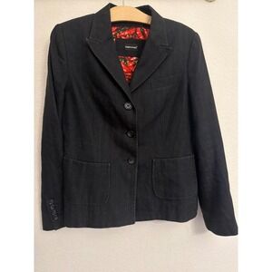 Angelo di Nepi Italy Blue Linen‎ Wool Herringbone Blazer Chili Pepper Lining 44